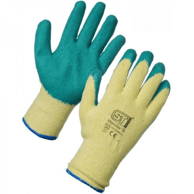 12 x Handler Glove Mixed Fibre Shell With Green Latex Palm Coat