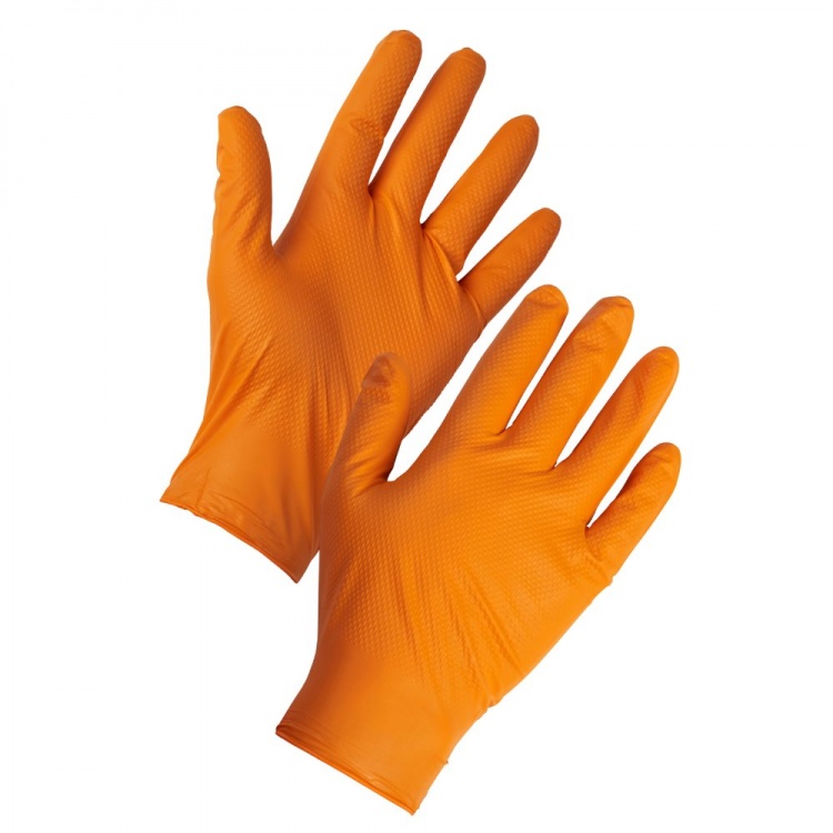 10 x 100 Orange Nitrile Powder Diamond Grip Gloves