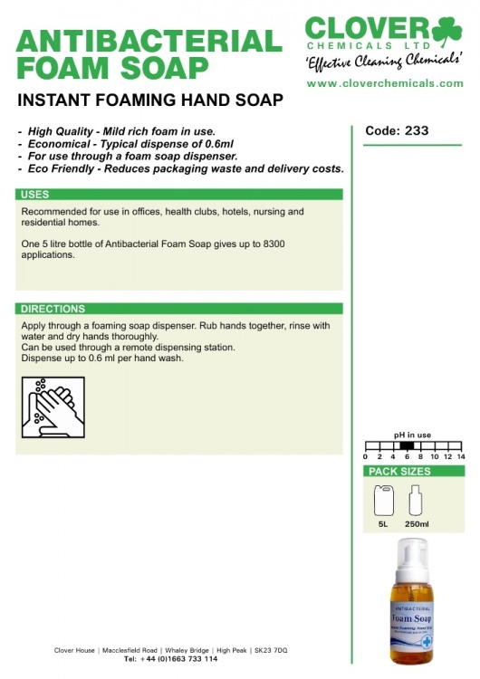 Clover Chemicals Antibacterial Foam Soap (233)