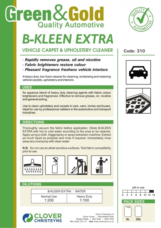 Clover Chemicals  B-Kleen Extra - Upholstery & Interior Cleaner (310)