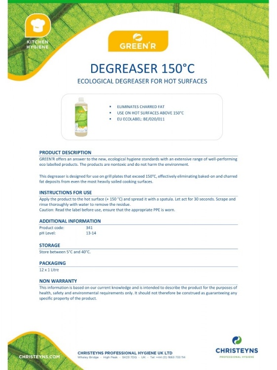 Clover Chemicals GREEN'R Degreaser 150C Degreaser for Hot Surfaces (341)