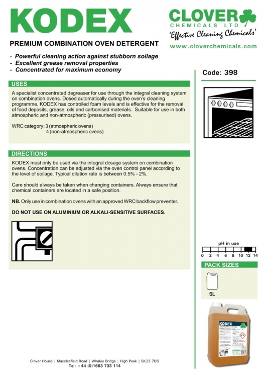 Clover Chemicals Kodex Combi Oven Detergent (398)