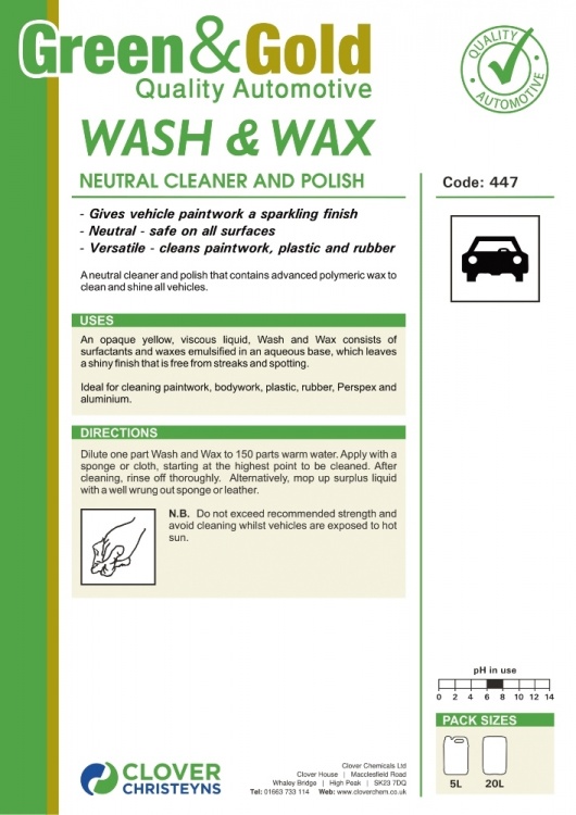Clover Chemicals Wash & Wax - Neutral Shampoo With Wax (447)