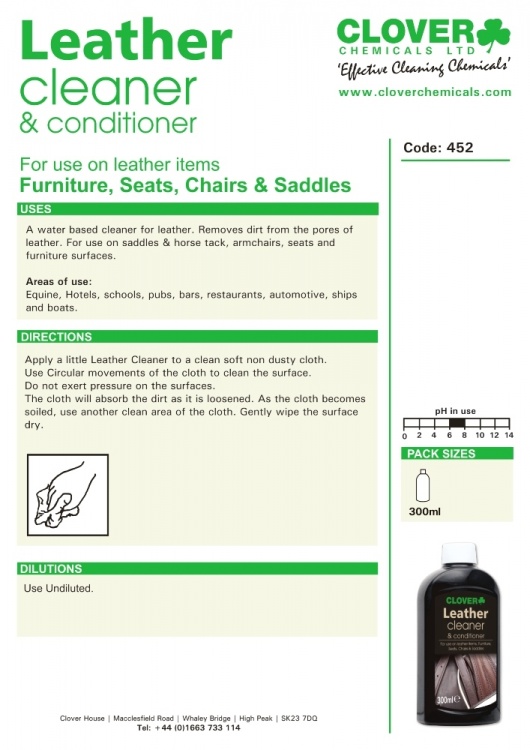 Clover Chemicals Leather Cleaner & Conditioner - Sofa, Chairs & Car Interior (452)