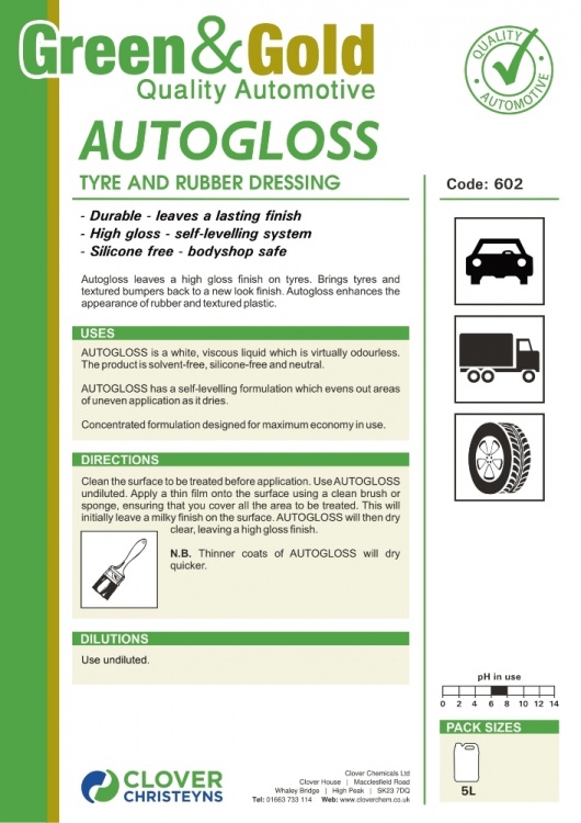 Clover Chemicals Autogloss Tyre & Rubber Dressing (602)