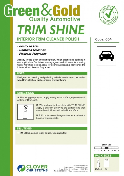 Clover Chemicals Trim Shine - Interior Trim Cleaner (604)