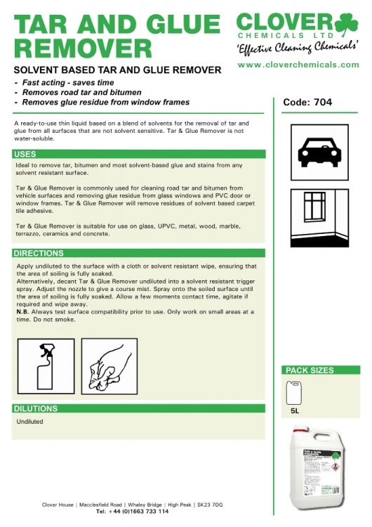 Clover Chemicals Tar & Glue Remover 704