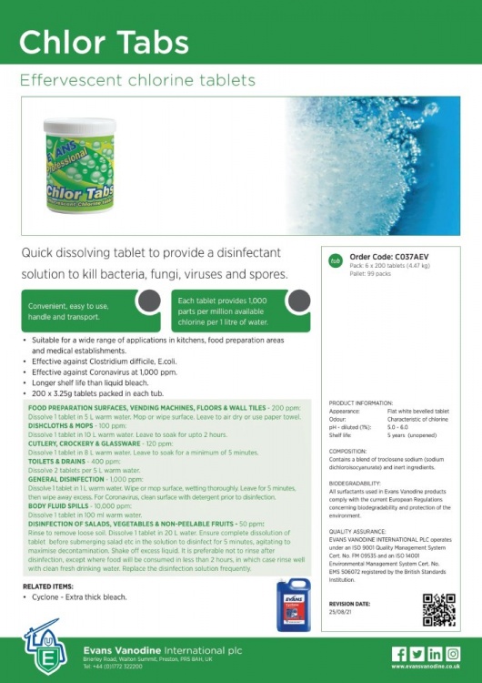 Chlorine Tablets 200 Evans Vandoline