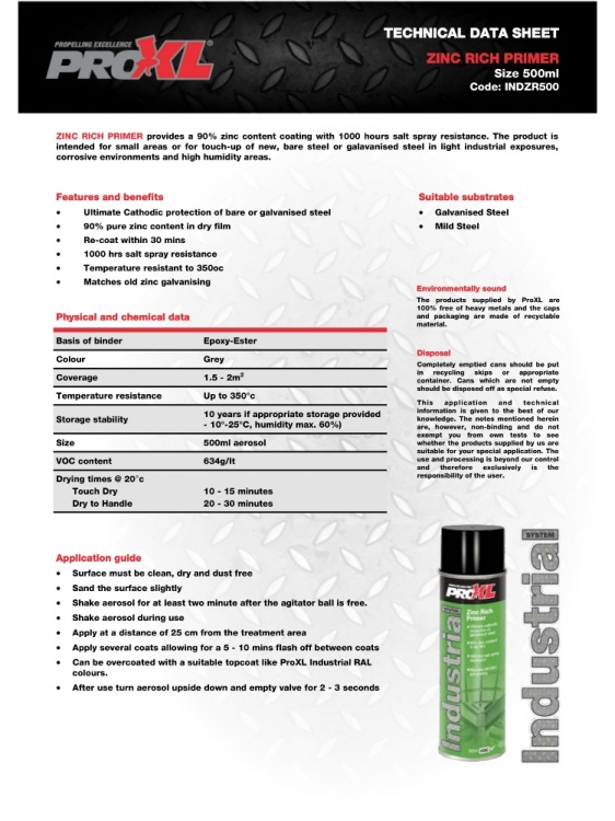 PROXL INDUSTRIAL Zinc Rich Primer Aerosol 500ml