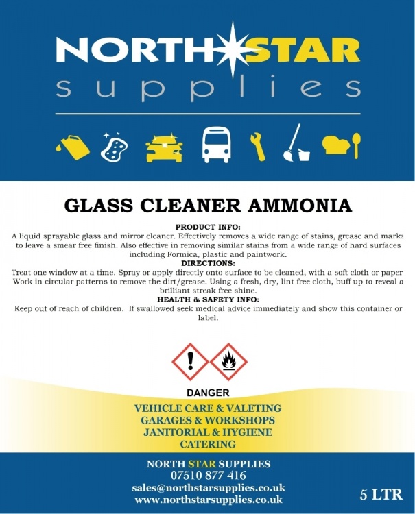 Glass Cleaner - Ammonia, IPA & Vinegar Formulations, Smear & Streak Free - North Star Supplies