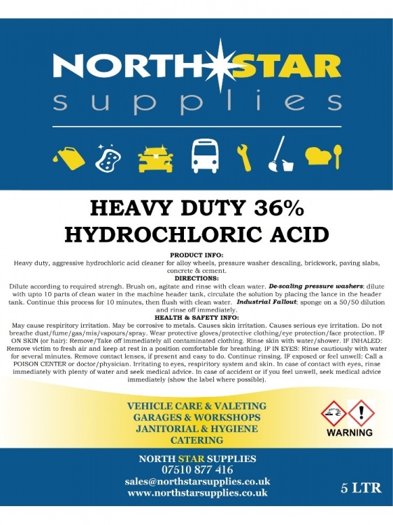 Heavy Duty 36% Hydrochloric  Acid - Brick Acid - Muriatic Acid  - North Star Supplies