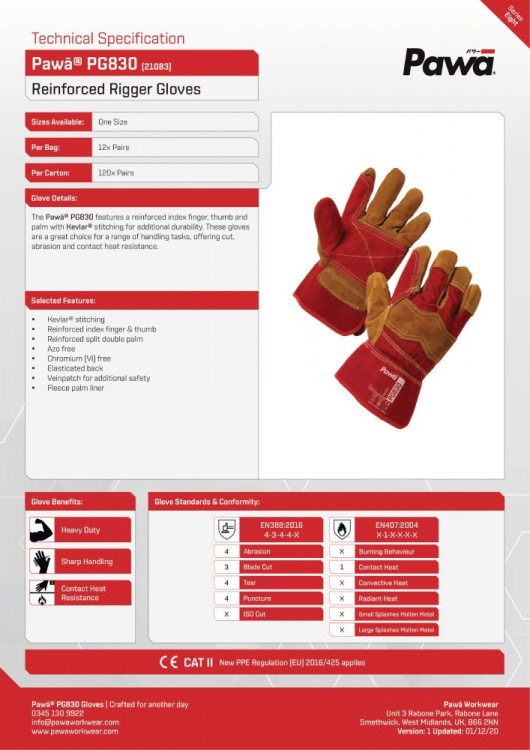 Pawa PG830 Reinforced Rigger Gloves