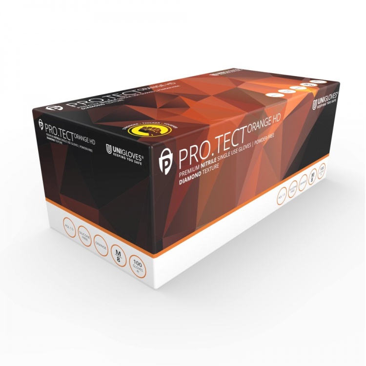 Unigloves  Pro.Tect HD Orange Nitrile Diamond  Gloves (100  Per Box)