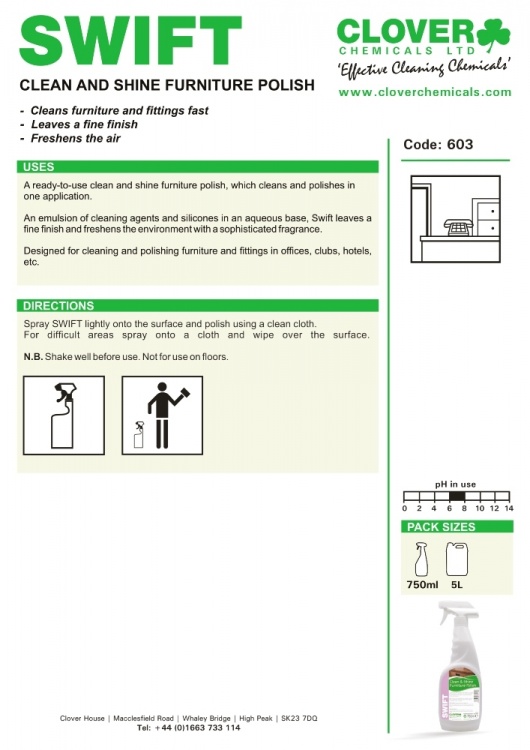 Clover Chemicals Swift Clean & Shine Furniture Polish 603